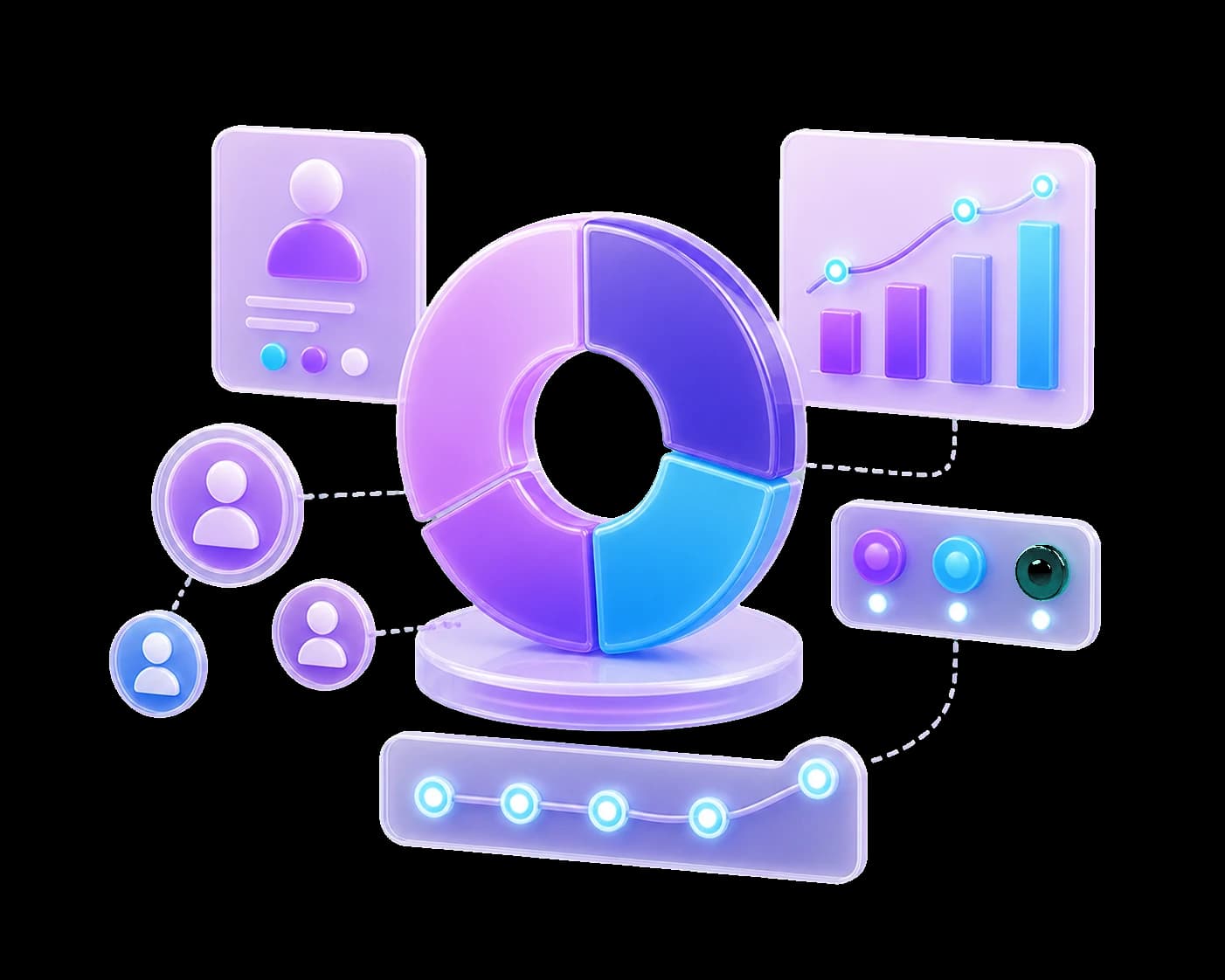 Usage analytics donut chart with activity nodes